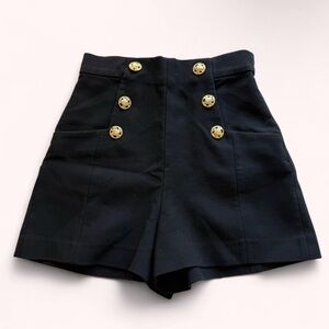 Zara Black High-Waisted Shorts with Gold Buttons
